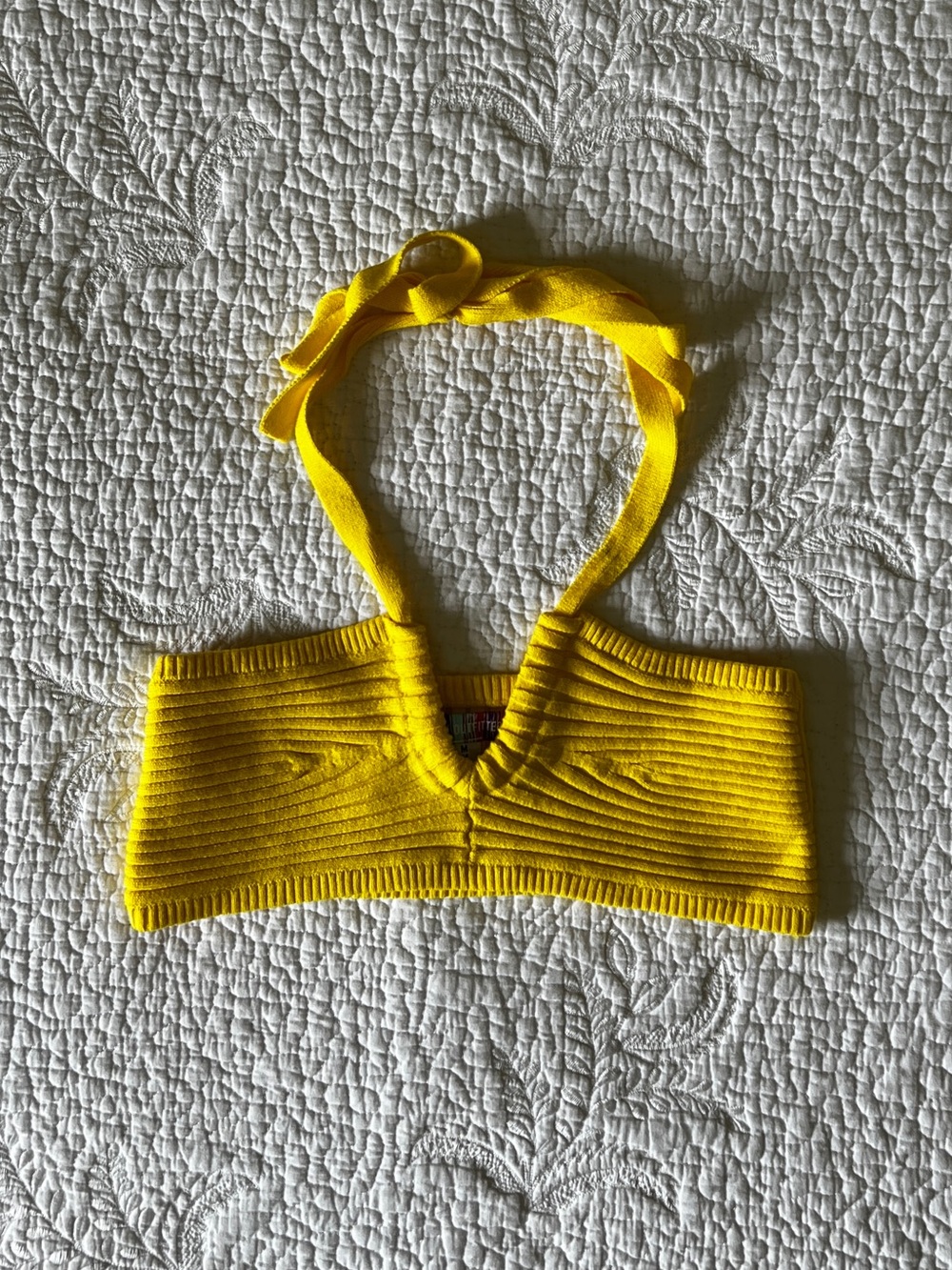NWT - Urban Outfitters - Yellow Ribbed Tie-Back Bra Top - Size Medium - Yellow